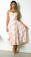 Knox Floral Flare Midi Dress - White Orange