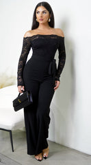 Fawn Lace Off Shoulder Jumpsuit - Black