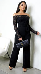Fawn Lace Off Shoulder Jumpsuit - Black