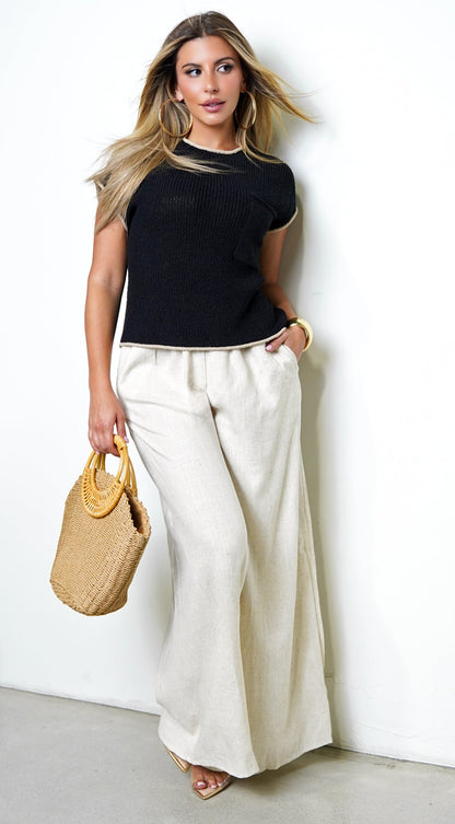 Gabrielle Contrast Trim Short Sleeve Top - Black