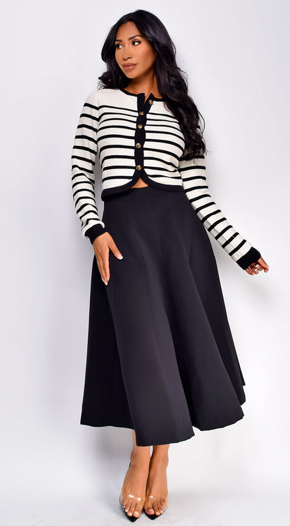 Eliana Stripe Button Down Cardigan - Ivory
