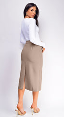 Hailey Front Pocket Midi Skirt - Beige