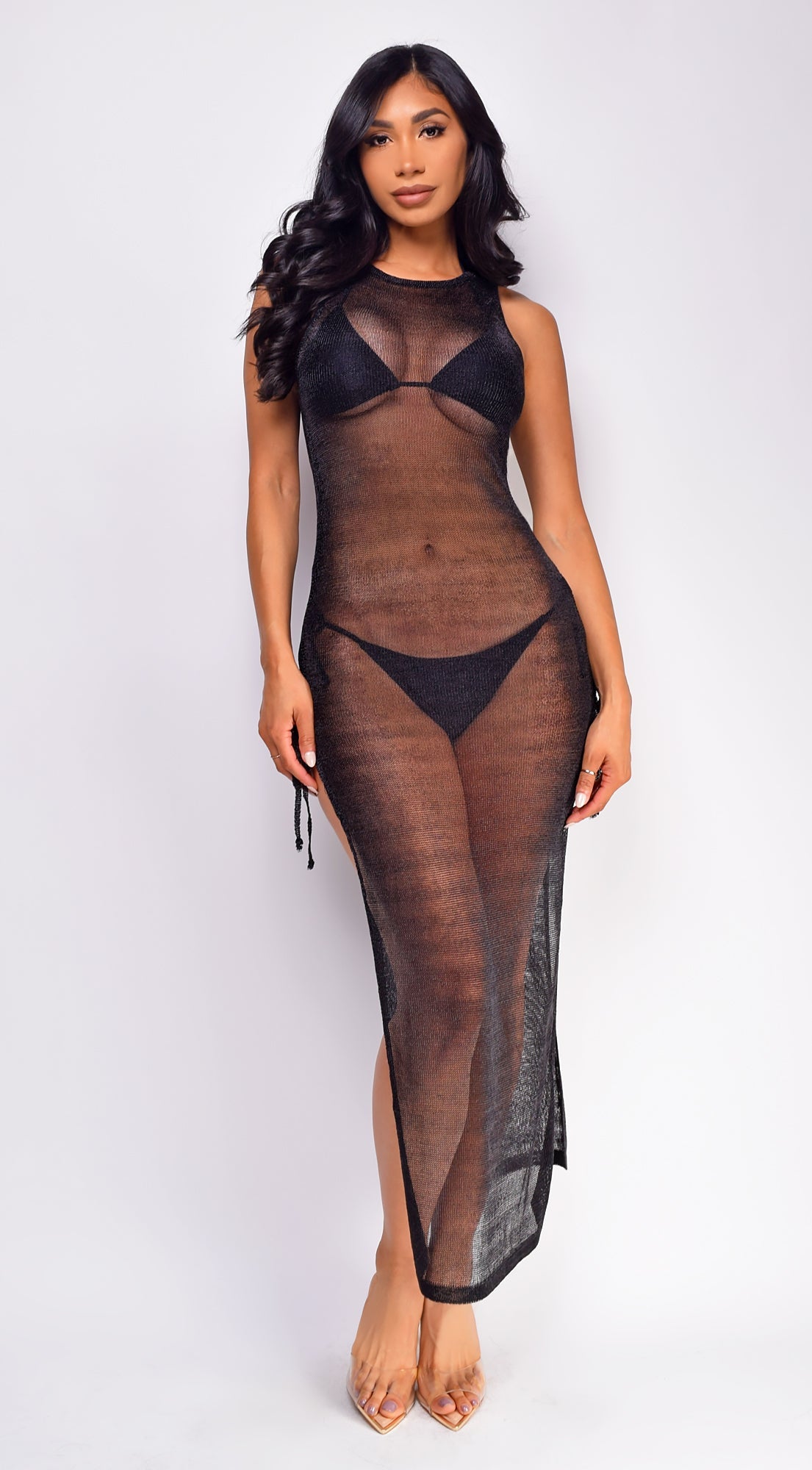 Island Hideout Black Side Slit Cover Up