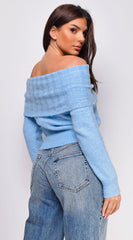 Erin Off Shoulder Sweater Top - Blue