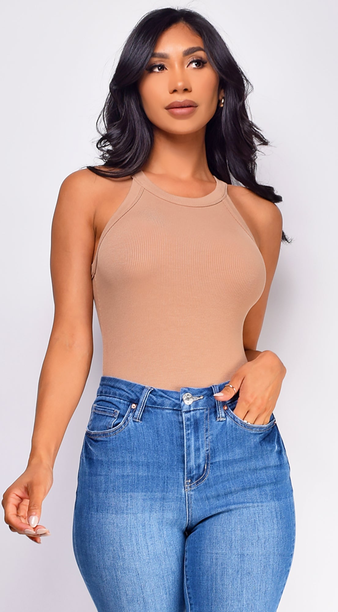 Maria Ribbed Top -  Brown