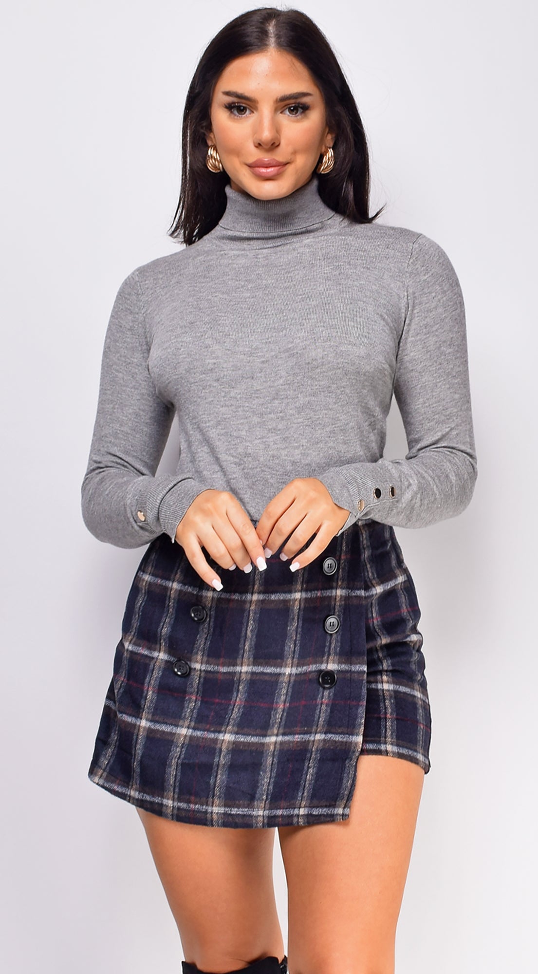 Gigi High Neck Long Sleeve Top - Gray