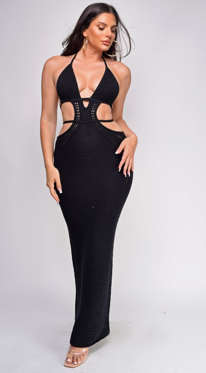 Espanola Crochet Maxi Dress - Black