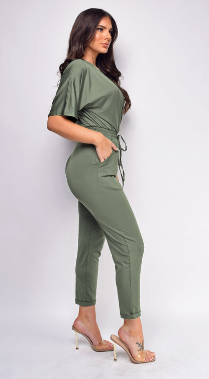 Lia Olive Green V Neck Jumpsuit