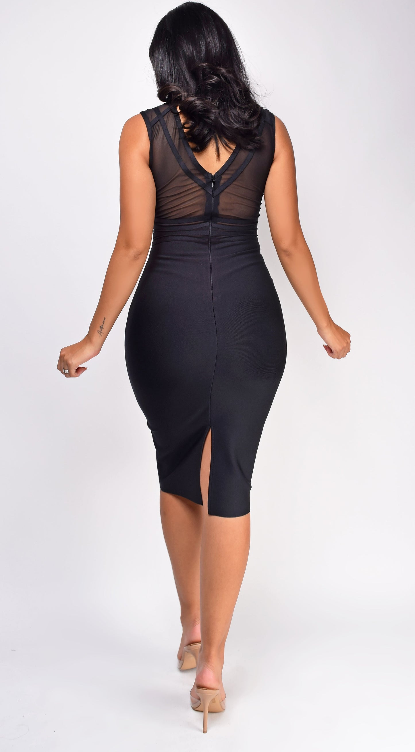 Kate Black High Neck Mesh Bandage Dress