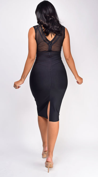 Kate Black High Neck Mesh Bandage Dress