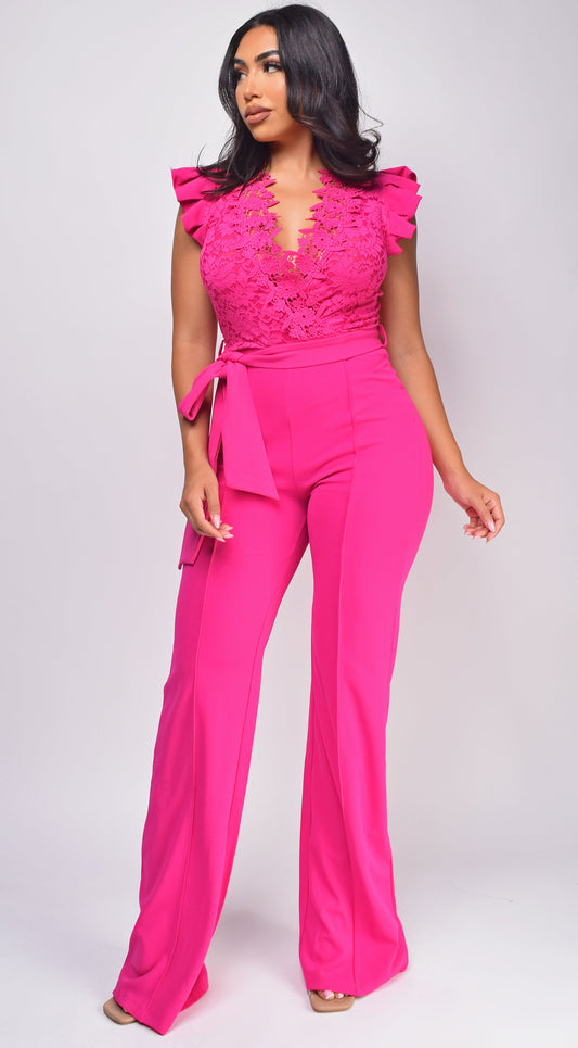 Giulia Fuchsia Pink Lace Crochet Jumpsuit