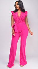Giulia Fuchsia Pink Lace Crochet Jumpsuit