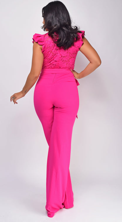 Giulia Fuchsia Pink Lace Crochet Jumpsuit
