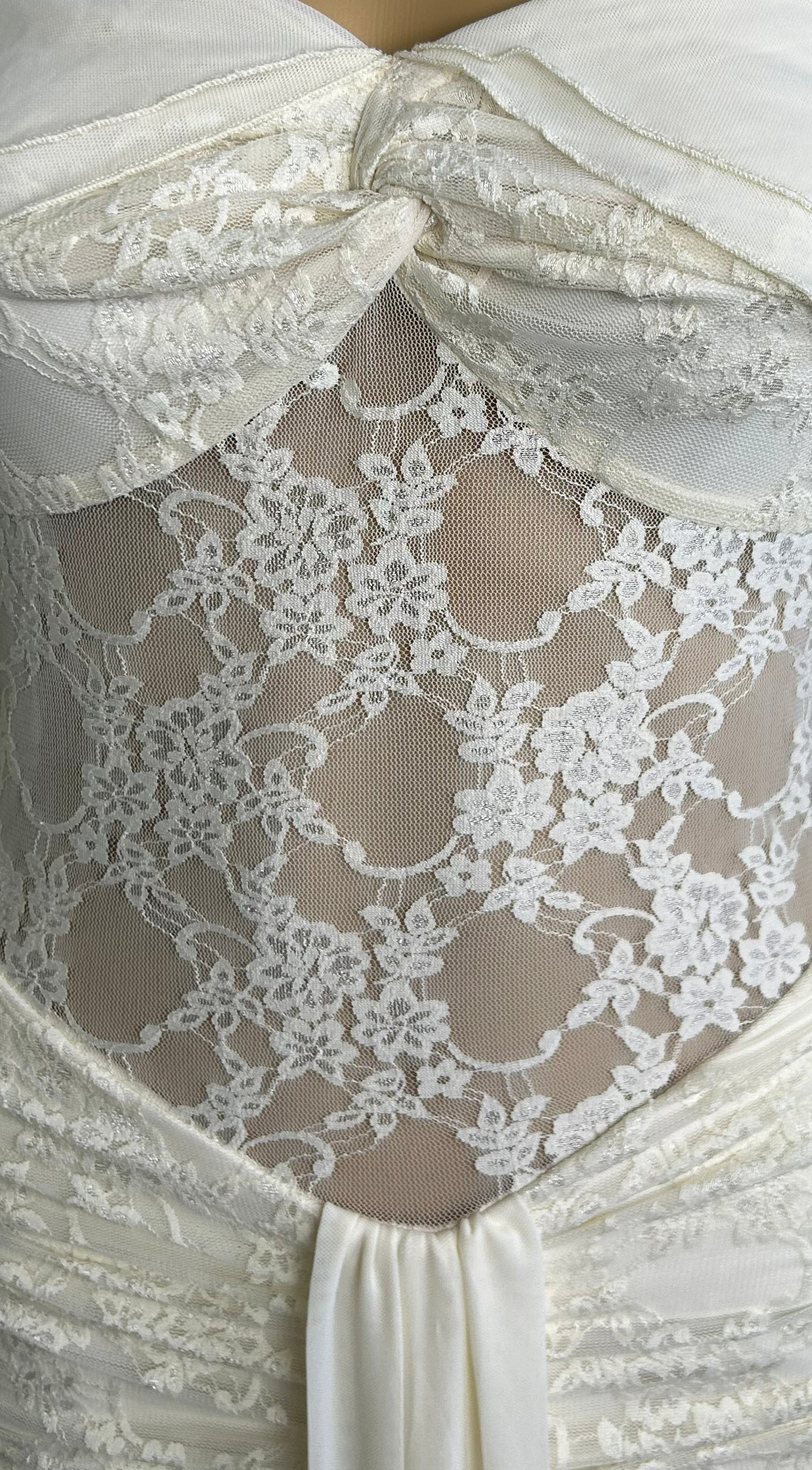 Elarisse Lace Mesh Maxi Dress - Cream White