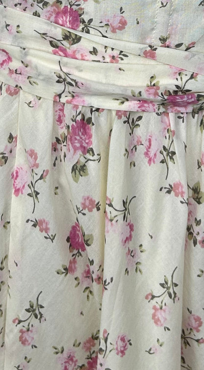 Florienne Floral Corset Flutter Midi Dress - Ivory