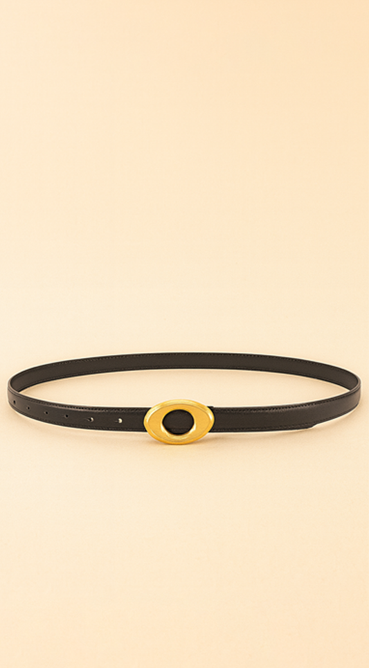 Maya Metal Buckle Faux Leather Belt - Black