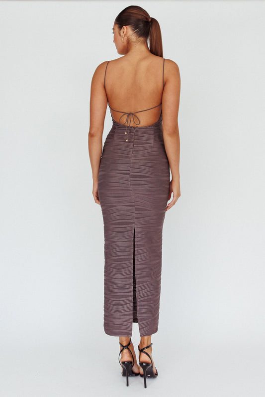Orion Keyhole Bodice Midi Dress Grey