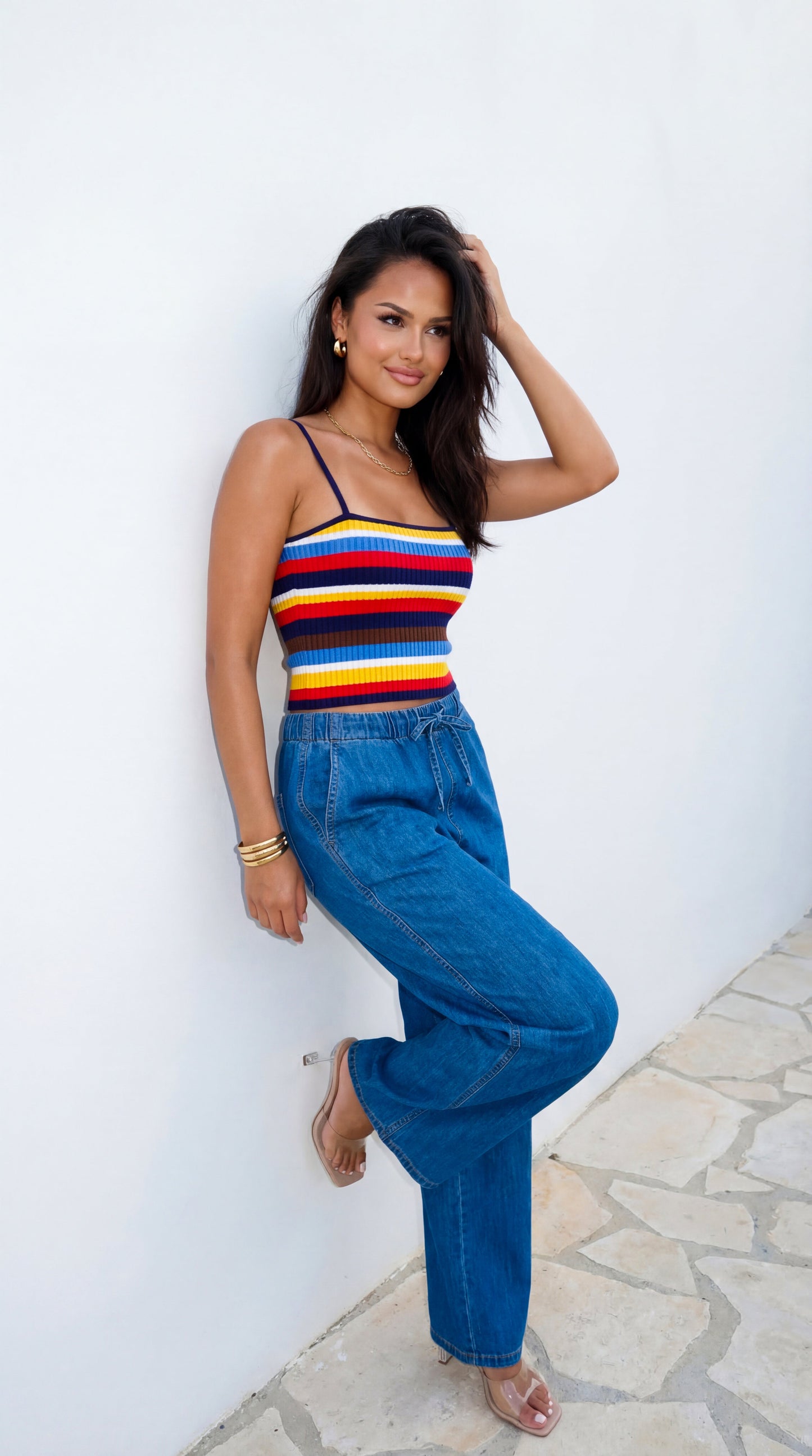 Havana Stripe Knit Cami Top - Blue Multi