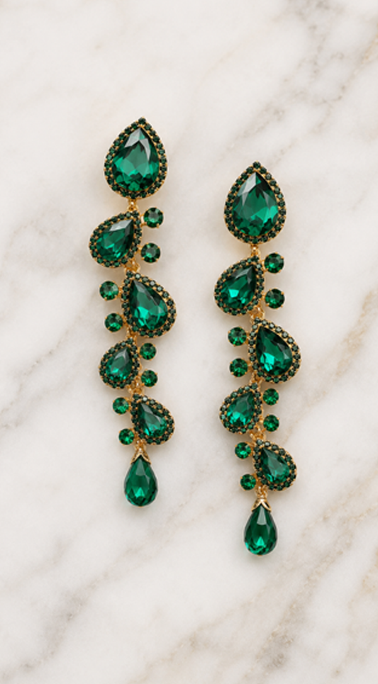 Elegance Stone Drop Earrings - Green