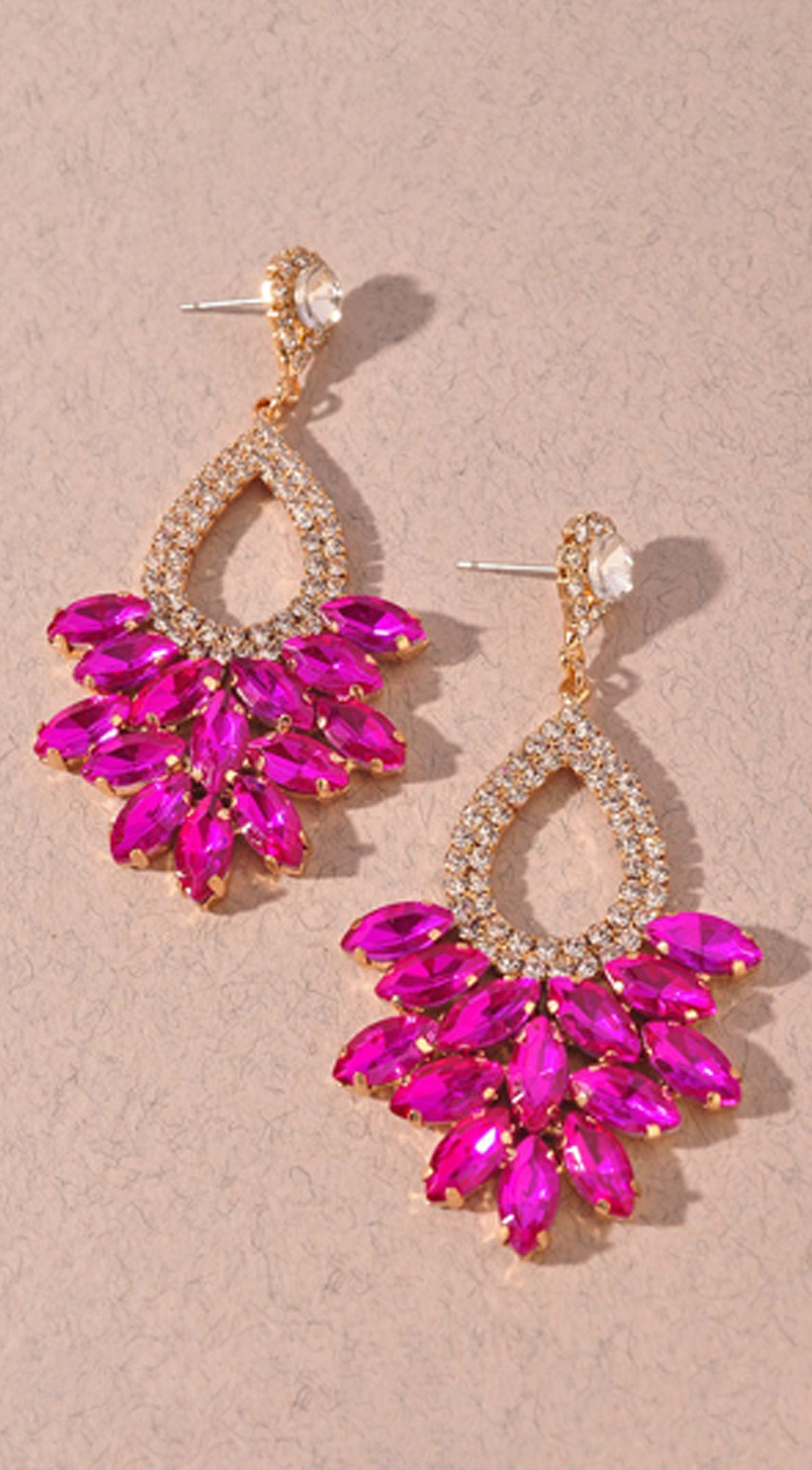 Just Look Pink Fuchsia Rhinestone Earrings