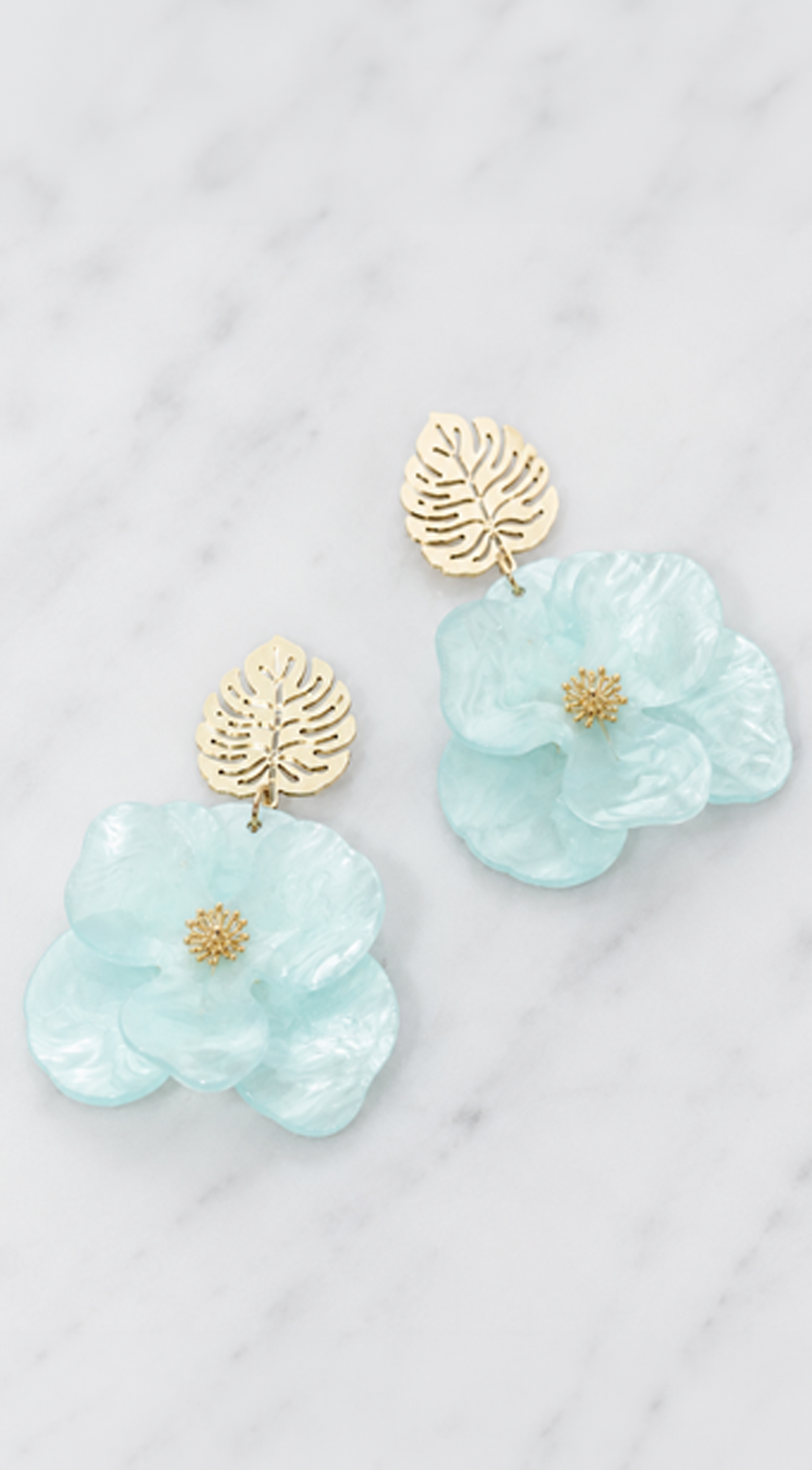Faya Tropical Leaf Flower Drop Earrings - Blue