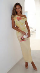 Lioraya Floral Off Shoulder Maxi Dress - Pale Yellow Multi