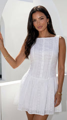 Helena Boat Neck Mini Dress - White