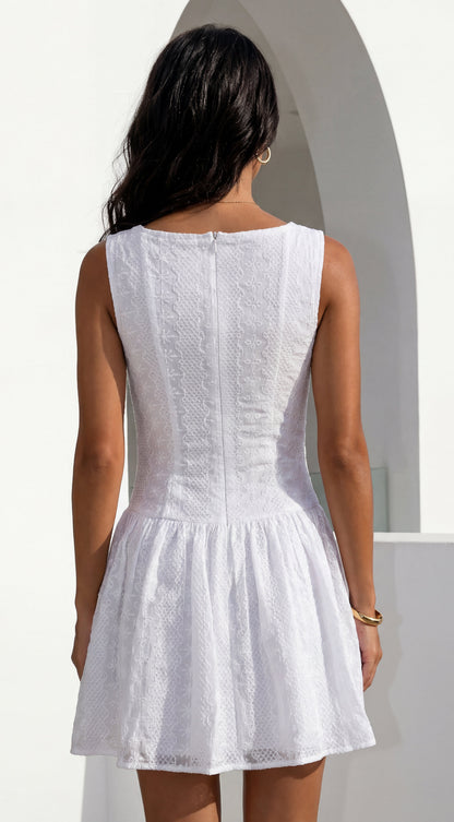 Helena Boat Neck Mini Dress - White
