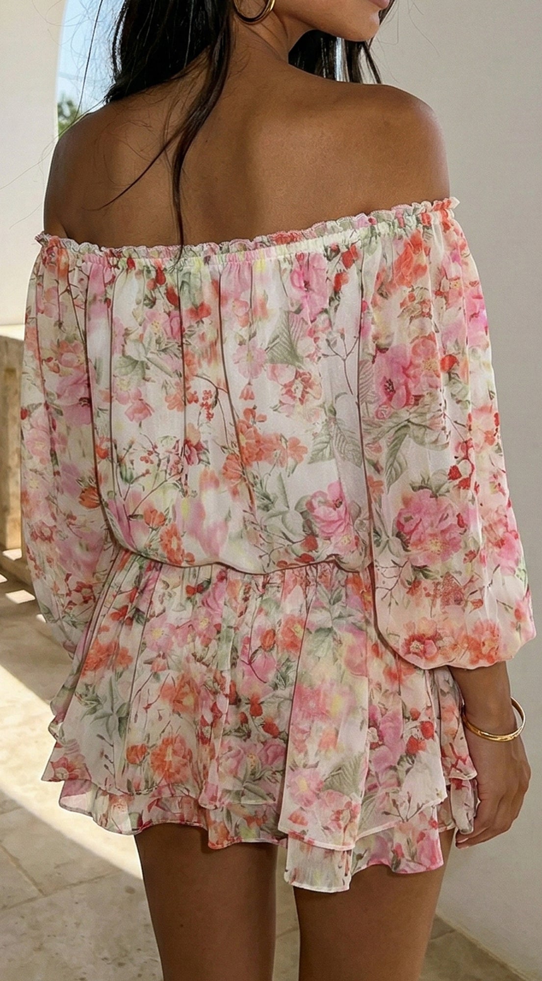 Cyrene Floral Off-Shoulder Mini Dress - Floral Pink