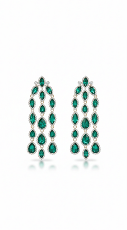 Nia Rhinestone Fringe Earrings - Green