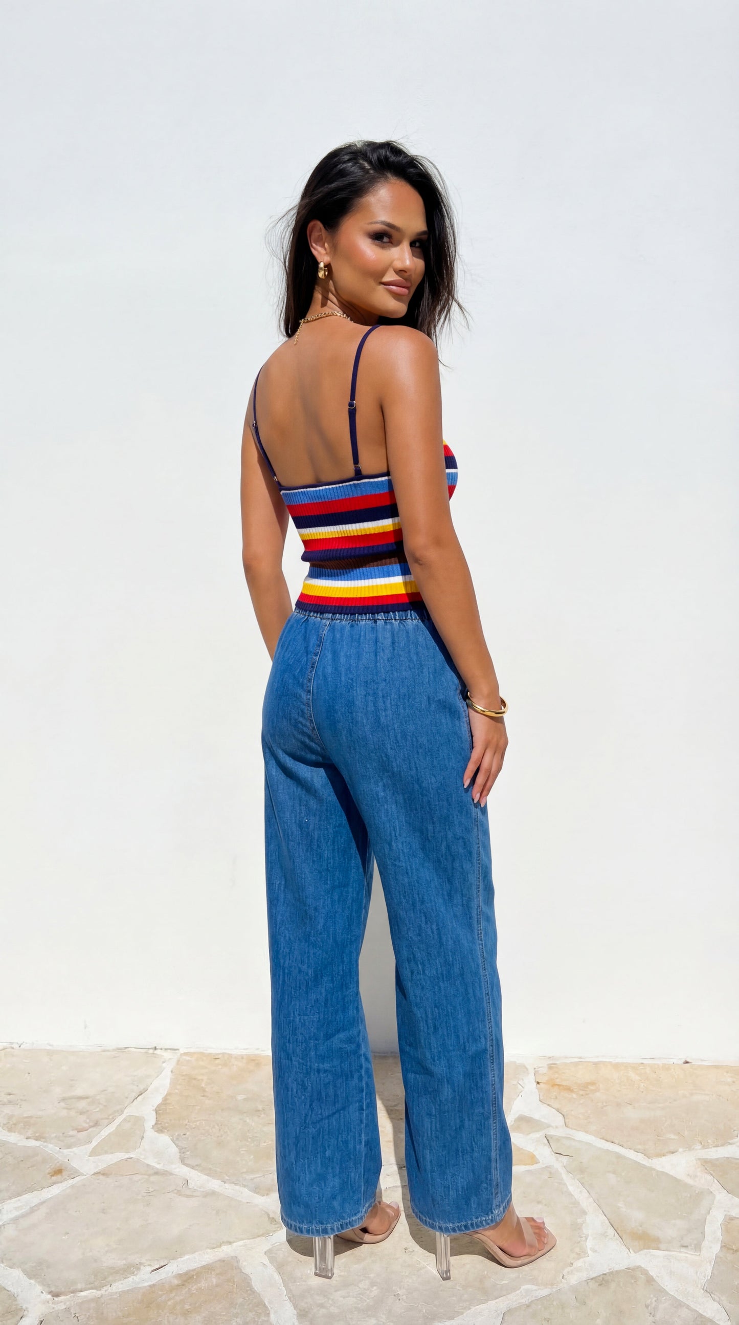 Havana Stripe Knit Cami Top - Blue Multi