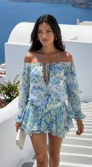 Cyrene Floral Off-Shoulder Mini Dress - Floral Green