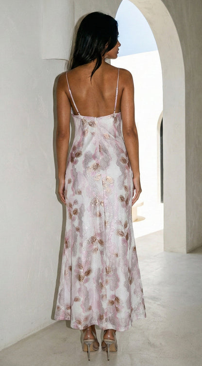 Eliara Floral Fold Over Maxi Dress - Pink