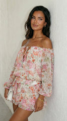 Cyrene Floral Off-Shoulder Mini Dress - Floral Pink